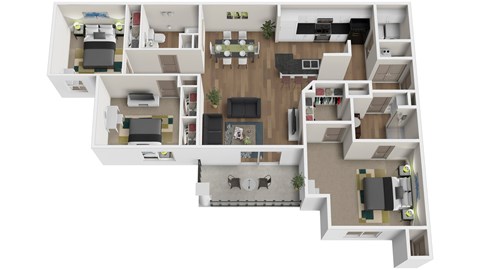 Floor plan for 3 beds, 2 baths, 1273 sqft